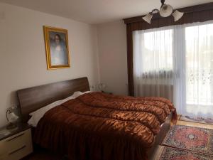 a bedroom with a large bed and a window at Sobe apartma Milena in Bled