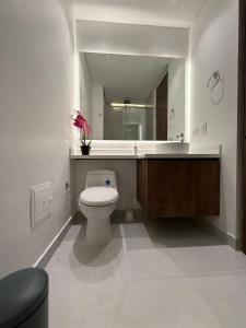 bagno con servizi igienici e grande specchio di Suite de Lujo en Vou 106 a Bogotá Altre 11 foto