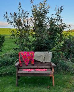 a blanket on top of a wooden bench at Elderflower Hut in Port Isaac +12 photos