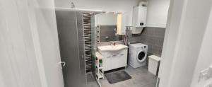 ein Badezimmer mit Waschbecken und Waschmaschine in der Unterkunft Oniks in Lipik