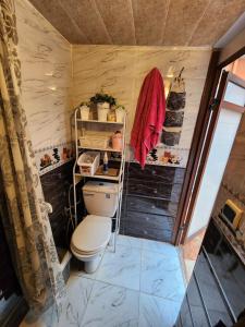 a small bathroom with a toilet in a room at Quadra Sphere rooftop in Tamraght Ouzdar +21 photos