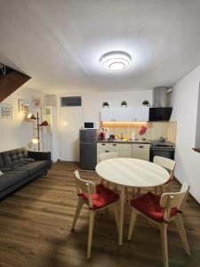 a kitchen and living room with a table and chairs at See You House, Terme Čatež 153 in Čatež ob Savi