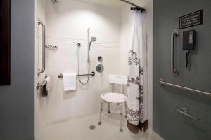 un bagno con doccia, WC e uno sgabello di Residence Inn by Marriott Pullman a Pullman