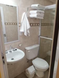 a bathroom with a toilet and a sink and a mirror at Departamento Letty I - Con Cochera in San Salvador de Jujuy +6 photos