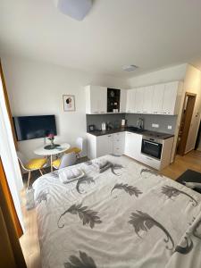 Apartman Krčmar Divcibare في ديفشيبار: مطبخ صغير مع سرير في الغرفة