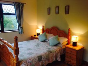 a bedroom with a bed with two lamps and a window at Davmar House in Cork