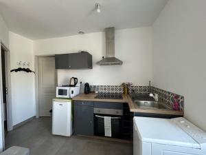 a small kitchen with a sink and a microwave at Appartement plein centre in Vierzon