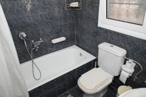 a bathroom with a white toilet and a bath tub at Dimelia Heaven Farm in Kranidi