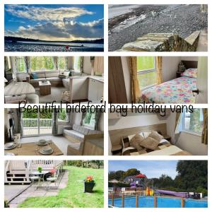 un collage de diferentes fotografías de diferentes habitaciones en Beautiful bideford bay holiday vans, en Bucks Mills