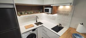 a kitchen with a sink and a washer and dryer at Océano Apartament in Punta del Hidalgo