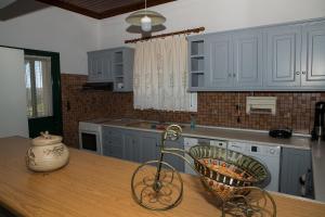a kitchen with a bike on a wooden table at Dimelia Heaven Farm in Kranidi
