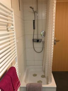 un bagno con doccia e vasca da bagno di bundb-wyssen-matten a Matten