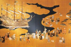 a painting of a ship on a wall at The Westin Osaka in Osaka