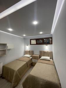 una camera con due letti e una finestra sul soffitto di Republic Square Apartment a Yerevan
