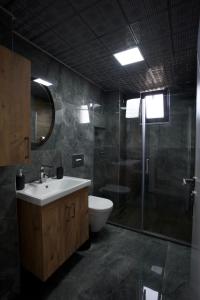 Un baño con lavabo, ducha e inodoro. en MSD Konakları, en Muğla