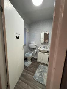 une salle de bain avec toilettes, lavabo et miroir dans l'établissement Spare room available, female only!, à Walkden