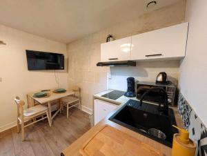 Una cocina con un fregadero y una mesa en una habitación. en L'Exotic - Studio Centre-Ville, en Niort 5 fotos más