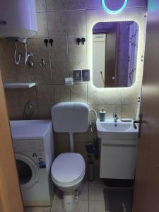 a small bathroom with a toilet and a sink at AK apartman in Sutomore