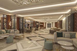 a rendering of a lobby with couches and tables at Sheraton Bishkek in Bishkek