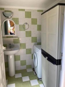 Un baño con lavabo y lavadora. en Giannis Private Villa, With Garden, en Kalamaki