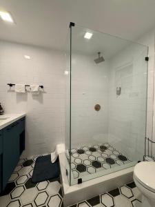 a bathroom with a shower and a toilet at Hotel Rainbow - Miami - Little Havanna in Miami