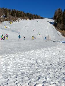 a group of people skiing down a snow covered slope at Casa Pisolo - presso Sussy Residence in Falcade +14 photos
