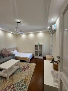 カイロにあるApartment in New Cairo AUC avenueのベッドとソファのあるリビングルーム