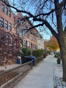 a sidewalk in a city with buildings and a tree at Share this Historic Brownstone with the Host! in Brooklyn