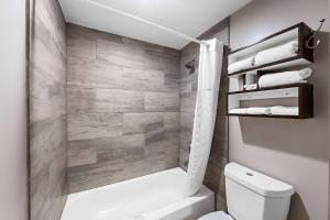 a bathroom with a white toilet and a shower at Howard Johnson by Wyndham Jackson in Jackson
