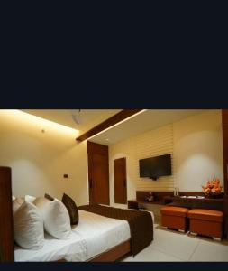 TV a/nebo společenská místnost v ubytování Hotel Harigovindas Express Mysore