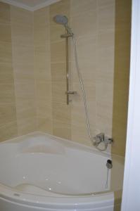 a bath tub with a shower in a bathroom at Apartment On Pribuzhskaya 2 in Khmelʼnytsʼkyy