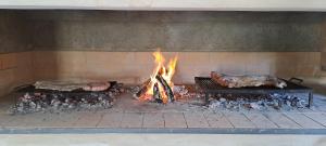 two chickens are cooking in a brick oven at Posada Los Cerros in Luján