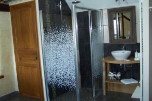 a bathroom with a shower and a sink at Les Hôtes du Lac, Chambres et tables d'hôtes in Mandailles +44 photos