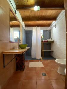 a bathroom with a sink and a toilet at Lugar bonito casa de dos habitaciones in El Bolsón