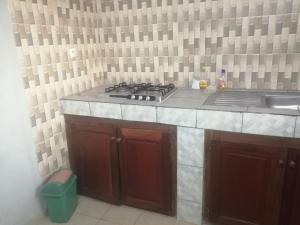 a kitchen with a stove and a sink at Appartement Confortable dans la résidence Nyabaye in Bertoua +13 photos