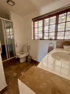 a bathroom with a toilet and a sink and a tub at Katima Mountain View Lodge in Hartbeespoort +26 photos