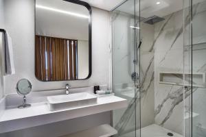 a bathroom with a sink and a shower at Sheraton São Paulo WTC Hotel in Sao Paulo