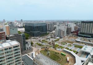 an aerial view of a city with buildings at APA Hotel Kanazawa Ekimae in Kanazawa