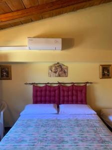 ein Schlafzimmer mit einem Bett mit roten Kissen in der Unterkunft Case Troccoli in Caltabellotta
