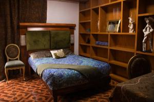 a bedroom with a bed and a book shelf at Casa en centro de Coyoacán in Mexico City
