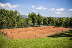 a tennis court with two tennis in a field at Rychwałd - Full House! in Rychwałd