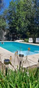La EstanciaにあるCabañas Vista Ensueñoの庭の青い水のスイミングプール