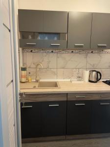 Kuchyň nebo kuchyňský kout v ubytování Apartament Bella