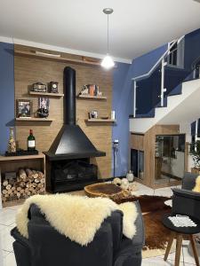 a living room with a couch and a fireplace at Casa com piscina para 12 pessoas in Florianópolis
