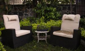 two chairs and a table in a yard at Casa en centro de Coyoacán in Mexico City