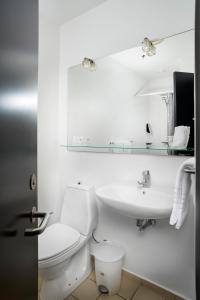 フレゼリシアにあるTrinity Hotel og Konferenceの白いバスルーム(トイレ、シンク付)
