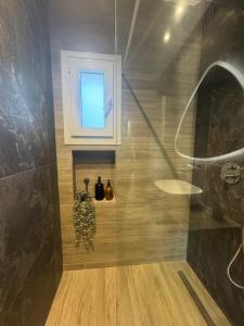 a bathroom with a shower with a window at Apartimo B2 in Alexandroupoli +22 photos