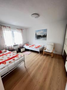 a room with two beds and a chair in it at ferienwohnung natalie in Nickenich