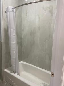 a bathroom with a shower curtain and a bath tub at LiV Inn & Suites Houston in Houston +93 photos