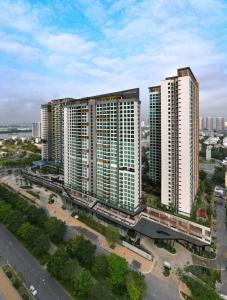 an overhead view of two tall buildings in a city at 1Br Feliz apartment ThanhMyLoi in Ho Chi Minh City